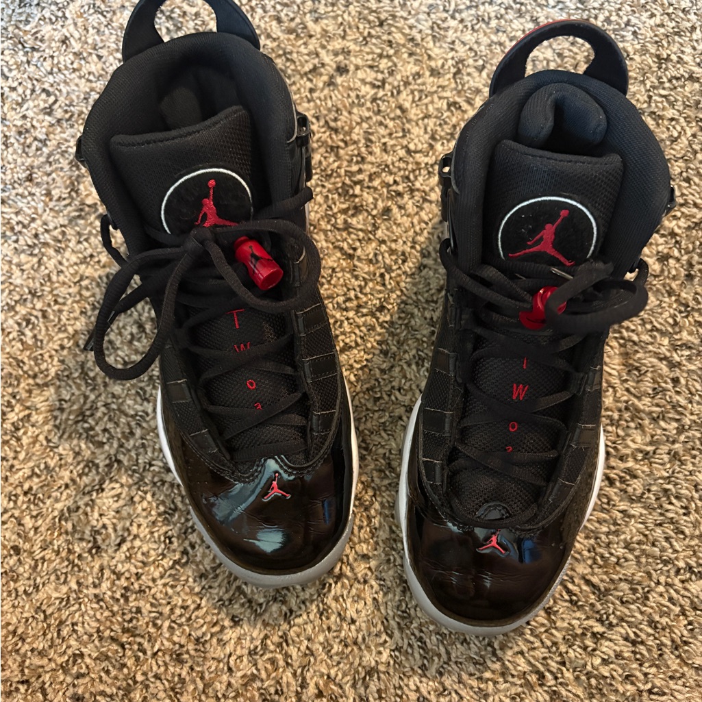 Kids Black And Red Nike Jordan 6 Rings Shoes